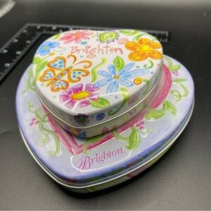 BRIGHTON Jewelry Tins Set Of Two Large & Small Decorative Logo Hearts Butterfly